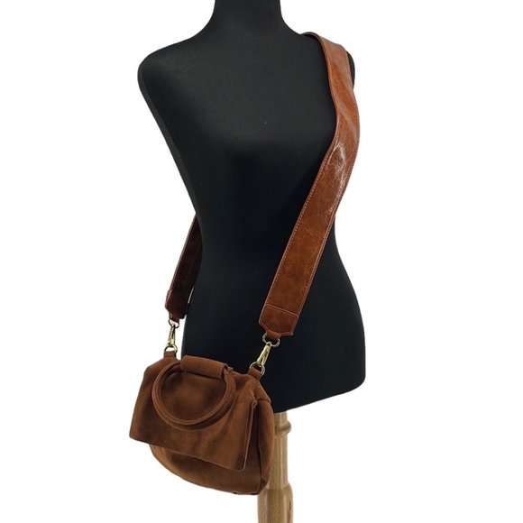 Anthropologie Handbags - Anthropologie Cocoa Blake Wide Strap faux Suede Leather Crossbody Bag brown